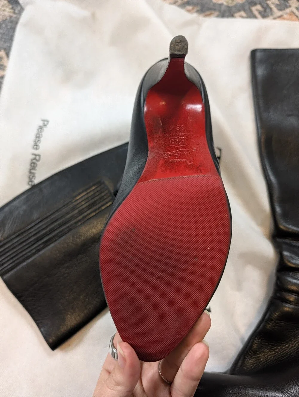 Christian Louboutin Black Leather Stiletto Boots with Red Soles